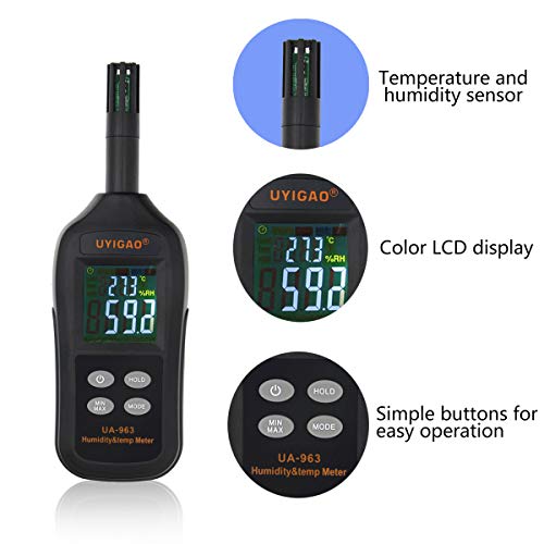 Digital Temperature and Humidity Meter Portable Hygrometer Thermometer with Ambient Temperature Dew Point Tester Wet Bulb Humidity Monitor Gauge for Daily Life Industry Agriculture