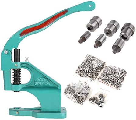 Korie Heavy Duty Eyelet Maker Grommet Machine, Heavy Duty Hand Press Hole Punch Tool with 3 Dies (#0#2#4) and 900 Grommets-Green