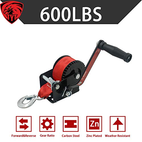 TYT New 600lbs Capacity Heavy Duty Hand Winch, Strong Nylon Strap Manual Portable Crank Winch for ATV Boat Trailer Truck Auto Winch - Image 8