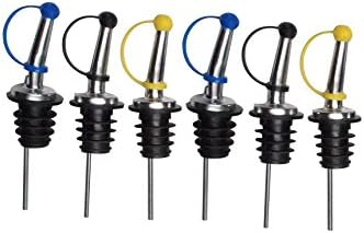 Liquor Pourer Spouts, BarConic 304SS, Tapered, All Stainless Steel with Color Dust Caps 6 Pk and 12 Pk (6)