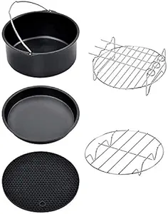 Fauge 6inch Air Fryer Accessories Cake Baking Pan Pizza Pan Grill Rack Fit All 3.2QT - 5.8QT Airfryer, Set of 5