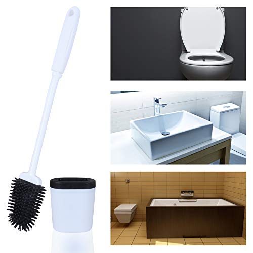 FOOLS ALIBAI Hygienic Toilet Brush Silicone and Holders Upgraded Modern Design, Bathroom Toilet Bowl Brushes with Quick Drying Holder Set (Mounted Wall)