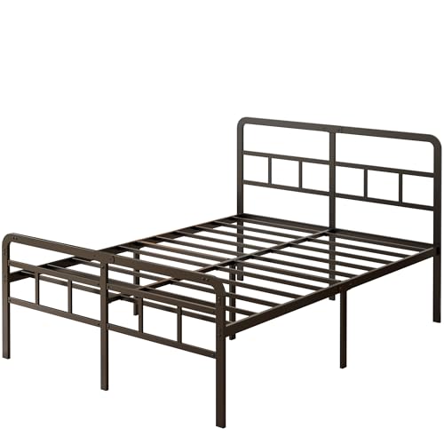 Yicensen Base Cama Matrimonial con Cabecero y Piecero, Base Matrimonial de Metal de 46 cm de Altura con Listones Resistente, Espacio de Almacenamiento Debajo de la Cama, sin Ruido, Negro