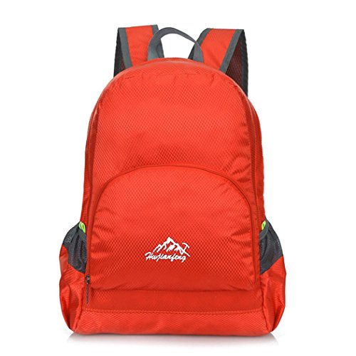Todaies Neutral Fold Backapck Zipper Water Repellent Nylon Trvel School Rucksack (26cm(L) 15cm(W) 40cm(H), Red)