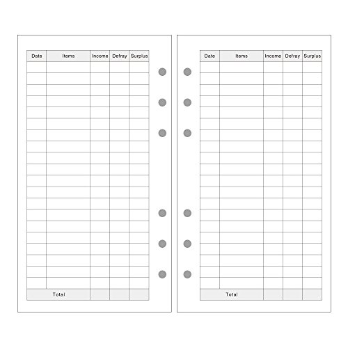 EvZ A6 Refill Expenses Paper, 6 Holes Ring Binder Filler for 7 Inches Refillable Journal Notebook Diary Organizer Planner Inserts, 80 Sheets/160 Pages - Thumbnail 2