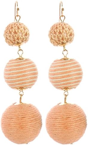 Parisian Chic Earring Color Cord Wrapped Chunky Ball Trio Crochet Cover Fish Hook Peach