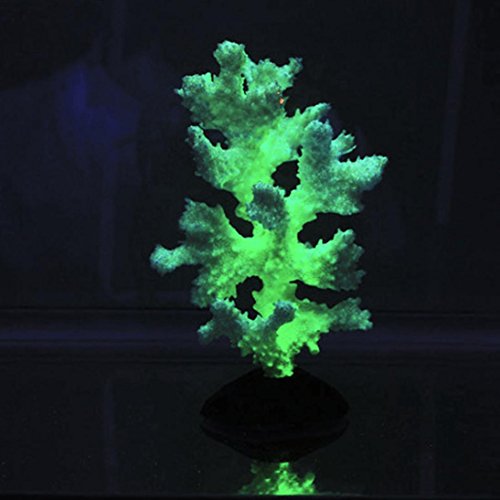 Boofab Artificial Plant Coral Ornament for Aquarium Fish Tank Decorations Fresh Salt Water Realistic Glowing Actinic Lighting Non Toxic Silicone Resin Thin Invisible Line Suction Cups (A)