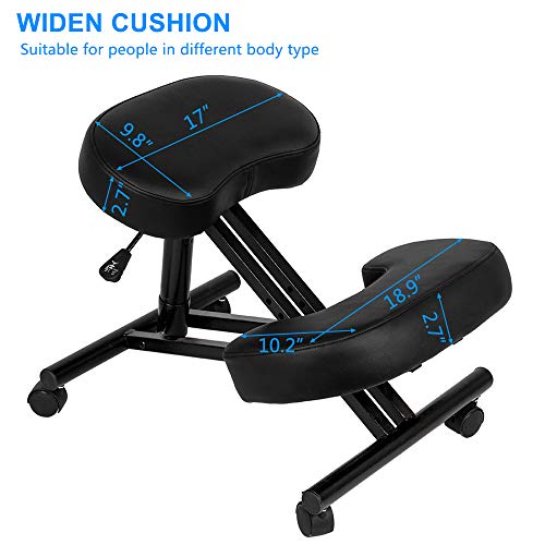 OMECAL Kneeling Chair Adjustable Stool for Home and Office, Improve Posture, Neck & Back Pain Relief with Thick Comfortable Cushion, Angled Seat, Lockable Casters & Pneumatic Rod Adjustable Height