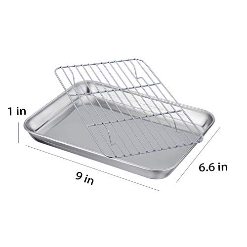 Coobbar Thickened Baking Sheet with Cooking Rack Set, Compact Stainless Steel Baking Pan and Cooling Rack, Heavy Duty Quality & Mirror Finish & Easy Clean & Dishwasher Safe (2 sets, 4 pieces) - Thumbnail 6