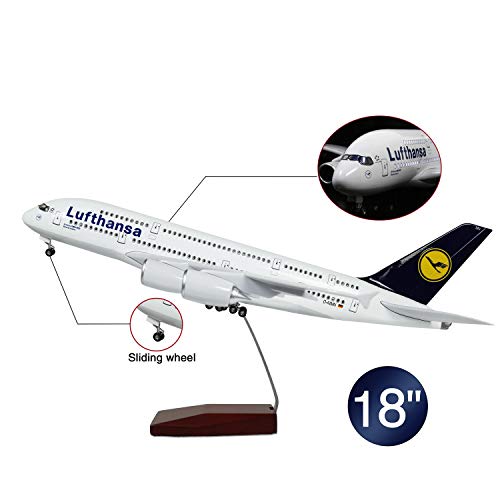 Lose Fun Park 18 Inch(46cm) LED Light 1:130 Model Airplane German Lufthansa Airbus 380 with Landing Gear Aircraft for Gift or Decoration
