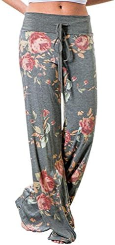 Women's Stretchy Wide Leg Pajama Pants Comfy Casual Floral Print Palazzo Lounge Pants