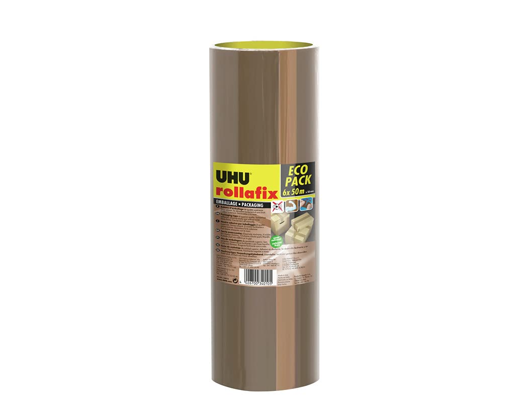 UHU Rollafix Packing Tape High-Quality Packaging Tape Brown 6 x 50 m