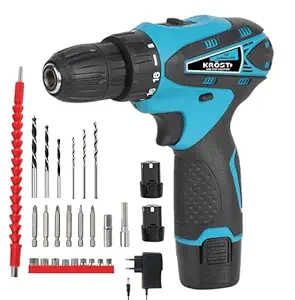 KROST 12V Li-ion Dual Speed 10mm Keyless Chuck Drill |Cordless Drill Kit | Drill Driver | Screwdriver with 2 Batteries, LED Torch Variable Speed and Torque Setting Extra 20 Tools