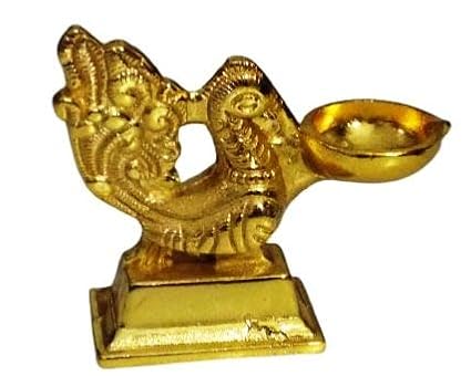 HPANDEY Golden Metal Peacock Figure Oil Lamp Annapakshi Diya Decorative Peacock/Anapanchhi Showpiece Metal Gold Plated Oil Lamp for Gifts Corporate Puja- Diwali Puja Gift Gifting Item