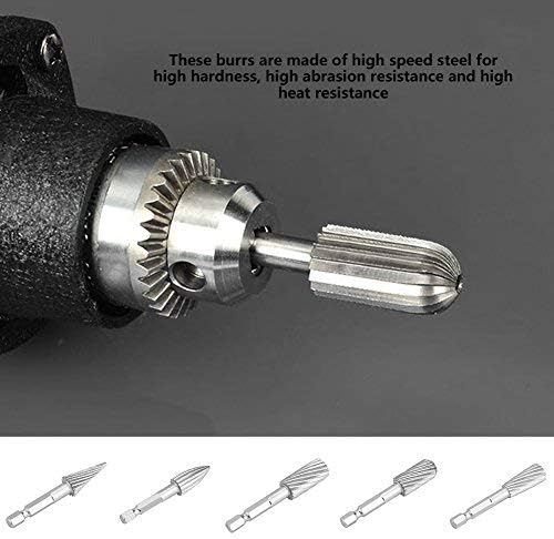 Rotary Burr Set, 5pcs High Speed Steel 1/4 Shank Rotary Rasp File Set for Aluminum and Iron Hardware - Image 4