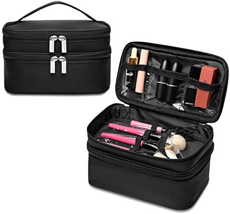 Qookiee Makeup Bag for Women, Double Layer Cosmetic Cases Large Capacity Toiletry Organizer Bag with Handle Portable Travel Cases Fits All Your Toiletries and Lipstick