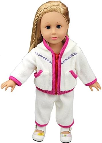 Cute Baby Doll Clothes Thick White Fleece Hoodie Pants Outfits Jacket Suit for 16 - 18 Inches American Girl / Boy Dolls (Pink)