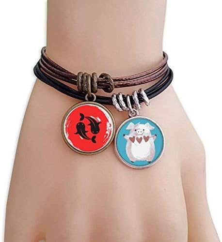 Goldfish Abstract Brush Japan Bracelet Rope Wristband Pig Heart Love Set