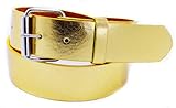 JTC Belt Genuine Faux Plain Leather Belt Detachable Buckle, Snap On. Gold. Large