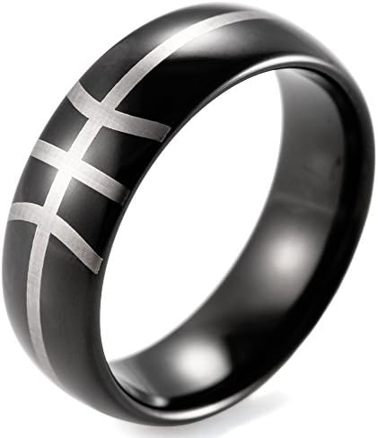 SHARDON Men's 8mm Plating Black Domed Tungsten Ring with Engraved Basketball Pattern Size 8