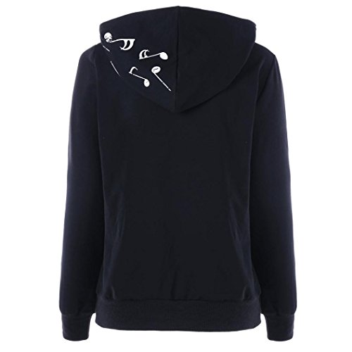 YANG-YI 2017, Womens Long Sleeve Hoodie Musical Note Print Sweatshirt Jumper Pullover Blouse (Black, S)