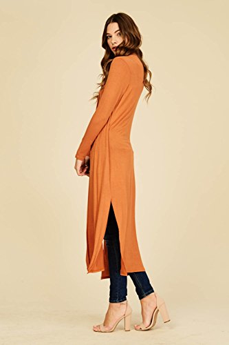 Annabelle Women's Comfy Long Sleeve Open Front Side Slit Duster Cardigan With Pockets Pumpkin Medium T1163B
