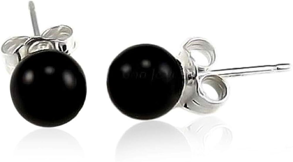 Sterling Silver Round Black Onyx Stud Earrings in 6mm, 8mm and 12mm – 100% Hypoallergenic Jewelry (8)