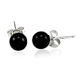 Tisoro Sterling Silver Round Black Onyx Stud