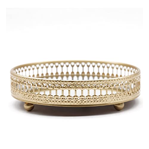 Dell'organizzatore del Vassoio Rotondo, Portagioie Decorativo in Stile Vintage, Vassoio in Metallo con Specchio per Soggiorno, Vassoio Portaoggetti per Bagno, Decorazioni per la Casa