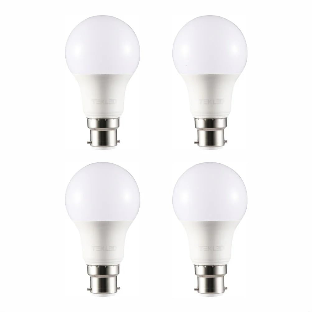 TEKLED® A60 LED Bulbs | B22 Bayonet Cap | Energy Saving 7W Light Bulb 60W Incandescent Bulb Equivalent | 4000K DIMMABLE 595LM | 4-Pack | Cool White