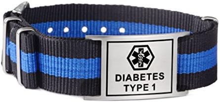 Tarring Sports Blue Canvas band Medical id bracelets for Women,girls- Pre-engraving DIABETES TYPE 1