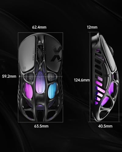 GravaStar Mercury X Pro Ultralight Magnesium Alloy Esports Wireless Gaming Mouse, 8K Hz HyperPolling, Lightweight Design 49g, 32K DPI, Paw 3950 Sensor, Tri-Mode, RGB, Programmable Buttons-Grey