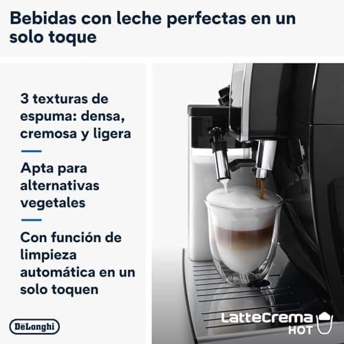 De'longhi dinamica plus ecam382.70.b, máquina automática de grãos de café, máquina de cappuccino com hot lattecrema, cafeteira expresso feijão para xícara com 18 receitas, tela tft de 3,5 ", 1450 w, preta