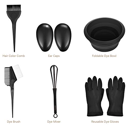 FaHaner Hair Dye Kit 6 Packs DIY Salon Tool Kit Hair Color Dye Brush Comb Dye Mixer Foldable Hair Tinting Bowl Ear Caps and Reusable Gloves for DIY Salon Set Hair Dye - Thumbnail 5