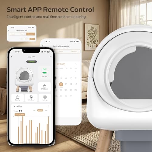 Beokeo Automatic Cat Litter Box, Self Cleaning Litter Box for Multiple Cats, Smart App Control, Safety Sensors, 15-Day Odor Control, Large Capacity Cat Litter Box for Cats up to 18 lbs, White