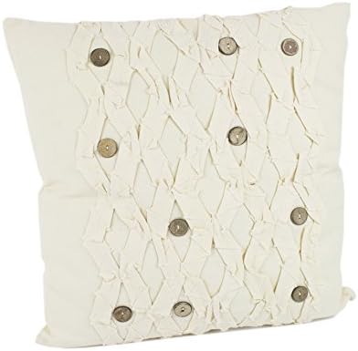 Fennco Styles Ruffle Coconut Button Decorative Throw Pillow by San Felipe, 18"x18", Natural Color, Filler Included (San Felipe Case Only)