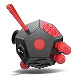 XDesign Fidget Cube 12 Sides Cube Attention Toy, Relieves Stress and Anxiety, Relax for Children and Adults - 12 Sided Fidget Dice Premium Quality 12 Sided Figit Cube Puzzle Toy [Black/Red]