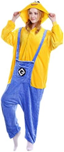 Indiefit Adults Onesie Pyjamas Flannel Animal Cosplay Costume Hoodie Sleepwear Nightgown minions-S