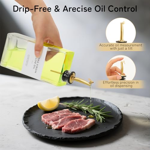VINATO 2 Pieces 500 ml Glass Oil Bottle, with Funnel*1, Labels*36, Oil and Vinegar Bottle Oil Refillable for Kitchen and Bar