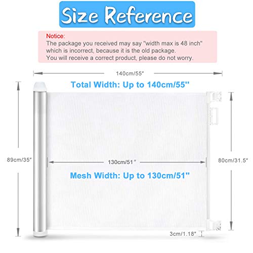 Baby Retractable Mesh Gates, Extra Wide Safety Gate/Pet Dog Gate Replacement for Stairs/Door/Stairway - Flexible Extension Waterproof Rustproof Aluminum White Protect Toddlers (Silver White) - Thumbnail 4
