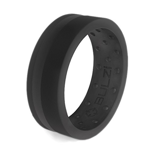 BULZi Wedding Bands, Massaging Comfort Fit Premium Silicone Ring with Airflow, Men's and Women's Rings, Breathable Flexible Work Safety Design (Matte Black Zi2, Size 9 - (8mm Width Band)) - Thumbnail 6