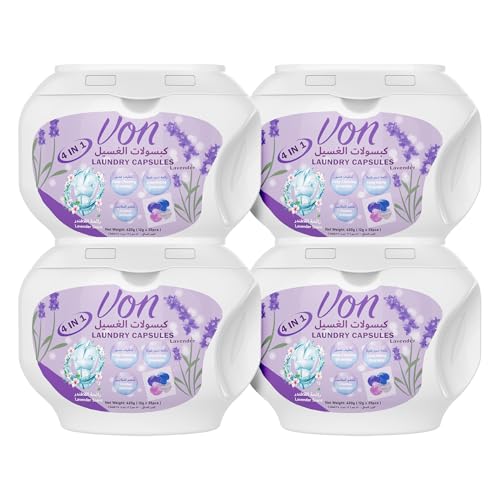 VON 4 in 1 Laundry Pods 35 Count Pack of 4 – 140 Pods Total | Powerful Laundry Detergent Liquid Capsules with Deep Clean, Stain Removal, Softener, Color Protection & Long Lasting Lavender Freshness