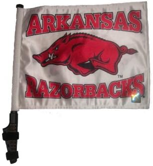 ARKANSAS RAZORBACKS Flag with SSP Flags Pole and EZ On &amp; Off Bracket / Golf Cart Flag