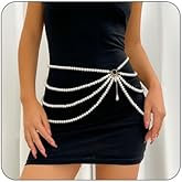 Multilayer Imitation Pearl Waist Chain for Women Trendy Waistband White Pearl Body Chain Long Tassel Pendant Waist Chain Wedding Bridal Dress Belt Fashion Trend Metal Chain Body Chain Jewelry