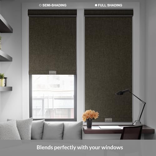 Boolegon Blackout Roller Shades for Windows,Cordless,Linen Fabric,Roller Blinds,Thermal Insulated Fabric UV Protection,Window Shades for Home,Door,Bedroom,Office,Blackout-Brown,Custom Size