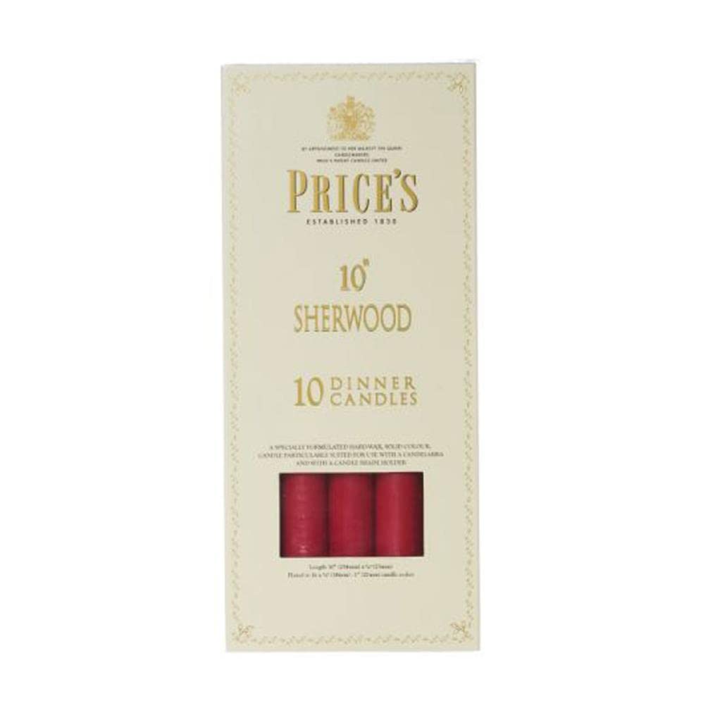 Price's - 10" Sherwood Dinner Candles - 10 Pack - Wine Red - Solid Colour - Up to 9 Hour Burn Time - Smokeless - Unscented - Non-Drip - Multi-Purpose