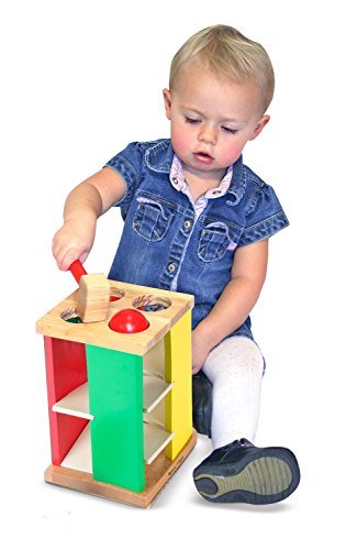 Melissa & Doug Deluxe Pound and Roll Wooden Tower Toy with Hammer, White