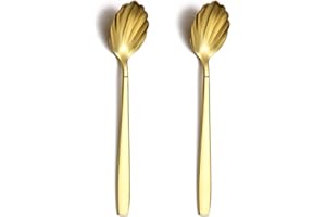 Gold 2 Pieces Shell Shape Stir Spoons, Stainless Steel Sugar & Coffee Spoons, Easy To Clean, Dishwasher Safe