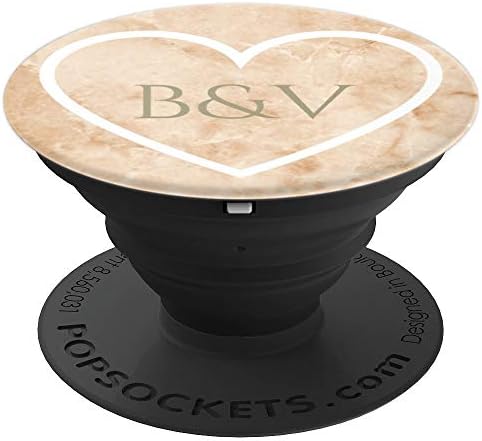 B & V Initial Letters - Love Anniversary Wedding - Marble - PopSockets Grip and Stand for Phones and Tablets