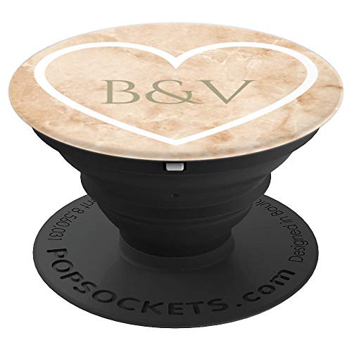 B & V Initial Letters - Love Anniversary Wedding - Marble - PopSockets Grip and Stand for Phones and Tablets